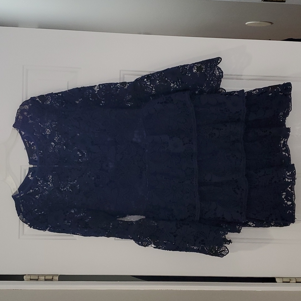 Aqua blue and black lace ruffled dress